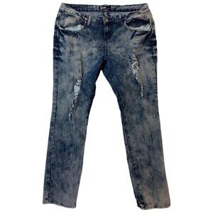 Sizzle Womens Distressed Straight Leg Denim Jeans Acid Wash Blue Size 15